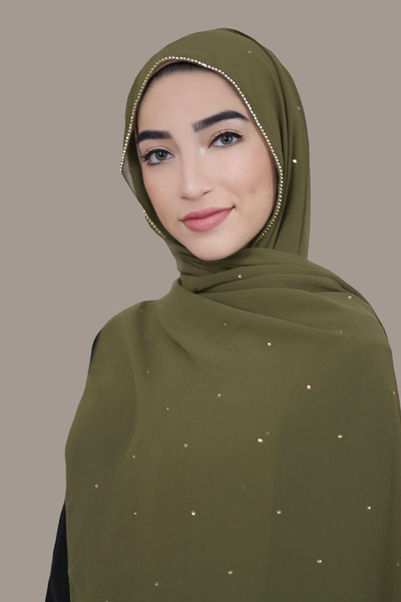 Stone Edge Chiffon Hijab-Olive