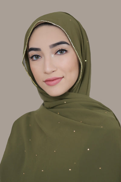 Stone Edge Chiffon Hijab-Olive