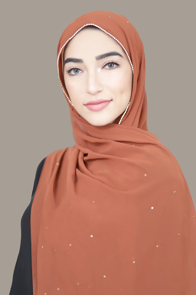 Stone Edge Chiffon Hijab-Rust