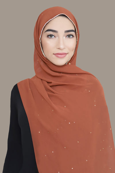 Stone Edge Chiffon Hijab-Rust