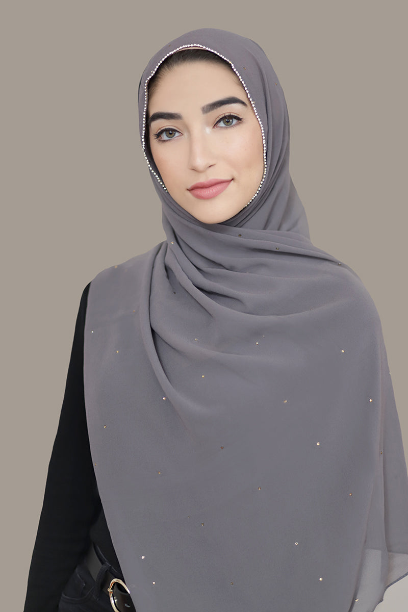 Stone Edge Chiffon Hijab-Dark Gray