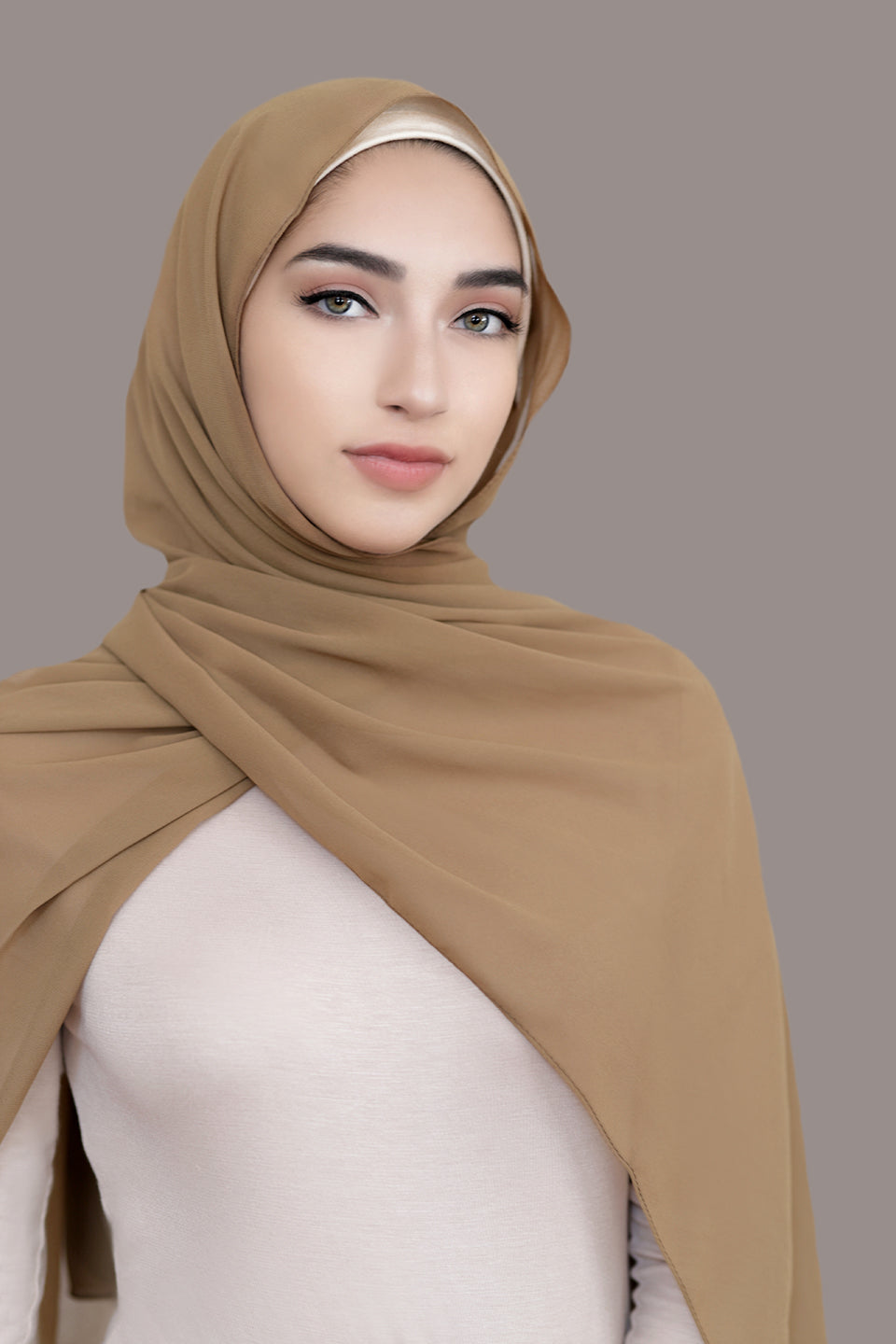 Basic Size Chiffon Hijab-Taupe