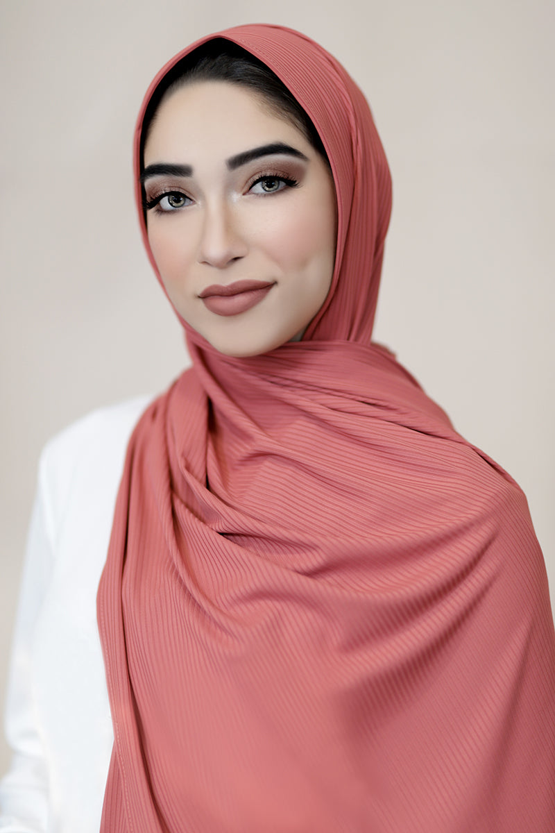 Ribbed Jersey Hijab-Terra Cotta