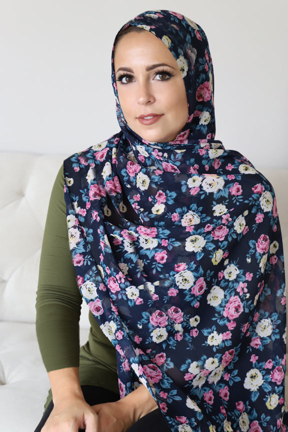 Georgette Hijab Floral-Navy