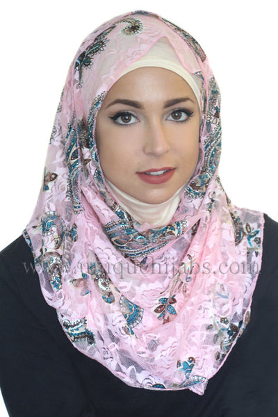 Lace Hijab Paisley-Pink