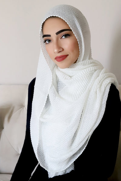 Pleated Light Hijab-White