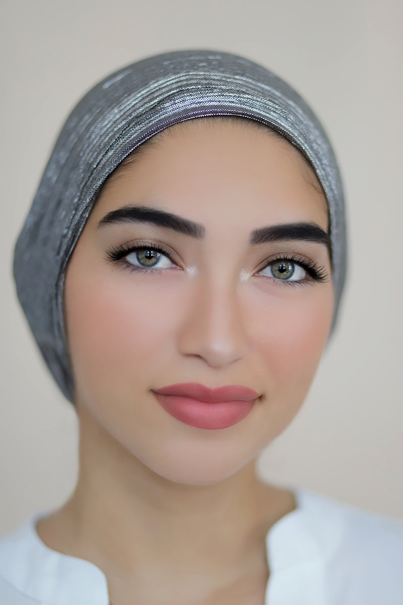Dark Grey Metallic Shimmer Hijab Cap