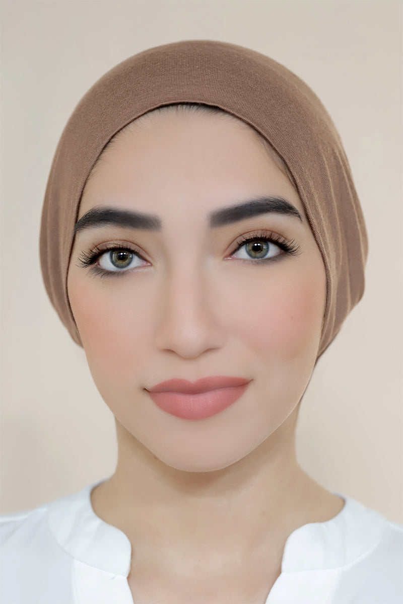 Seamless Tie-Back Bonnet-Light Brown