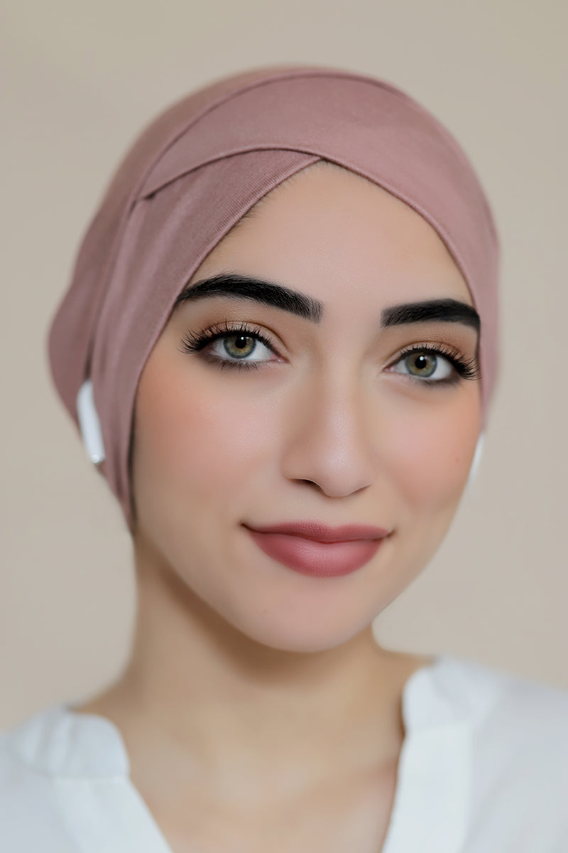 Slit Tie Back Criss Cross Bonnet-Rose Pink