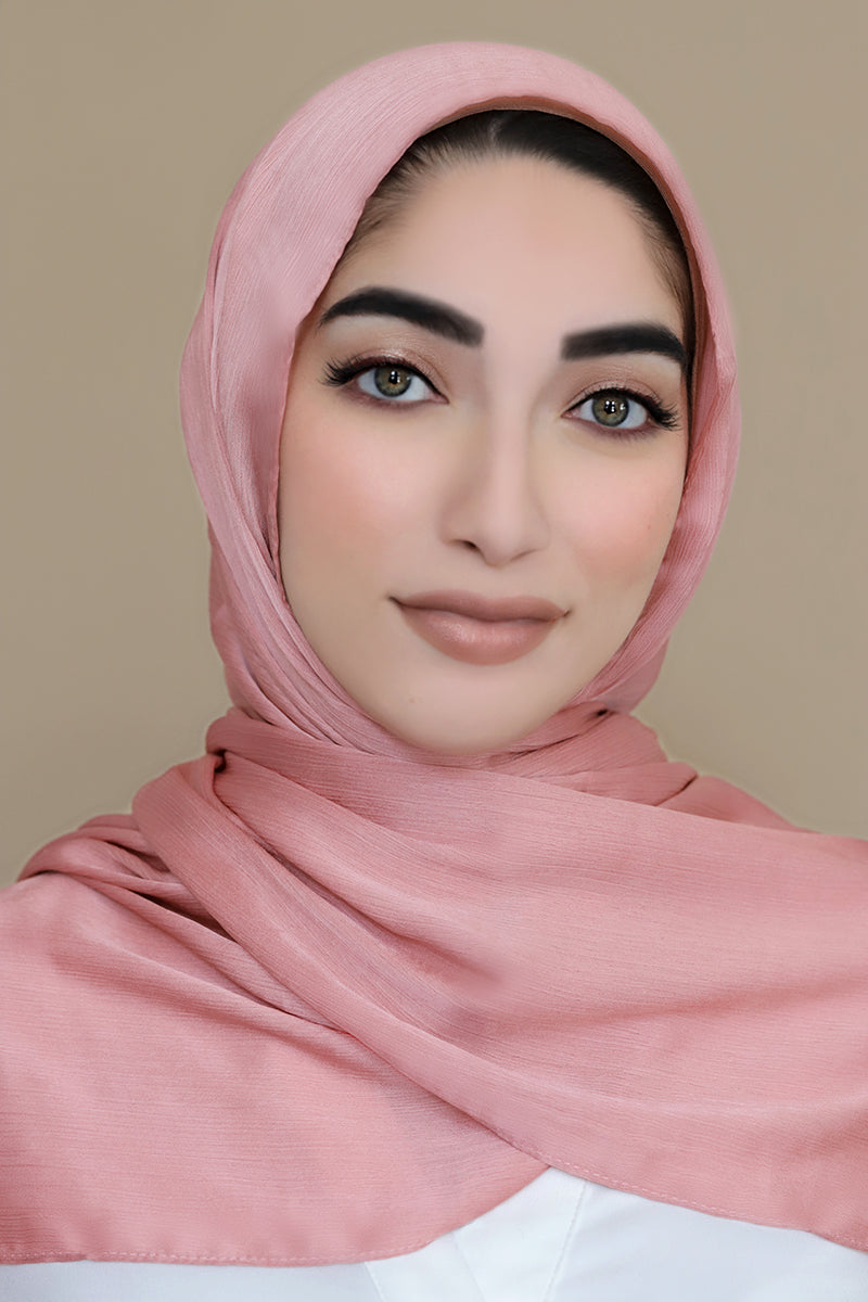 Satin Crinkle Hijab-Rose