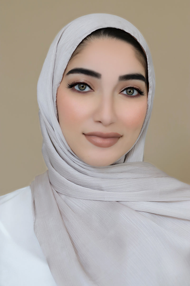 Satin Crinkle Hijab-Chrome Gray
