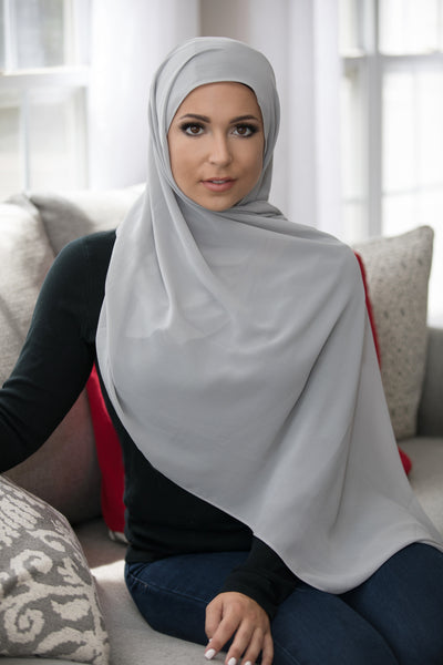 Basic Size Chiffon Hijab-Light Gray