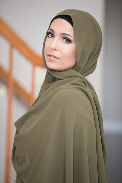 Basic Size Chiffon Hijab-Olive