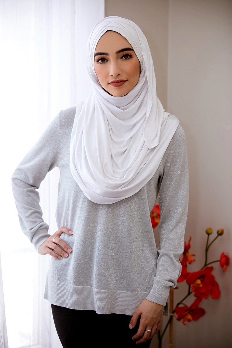 Criss Cross Jersey Hijab-White