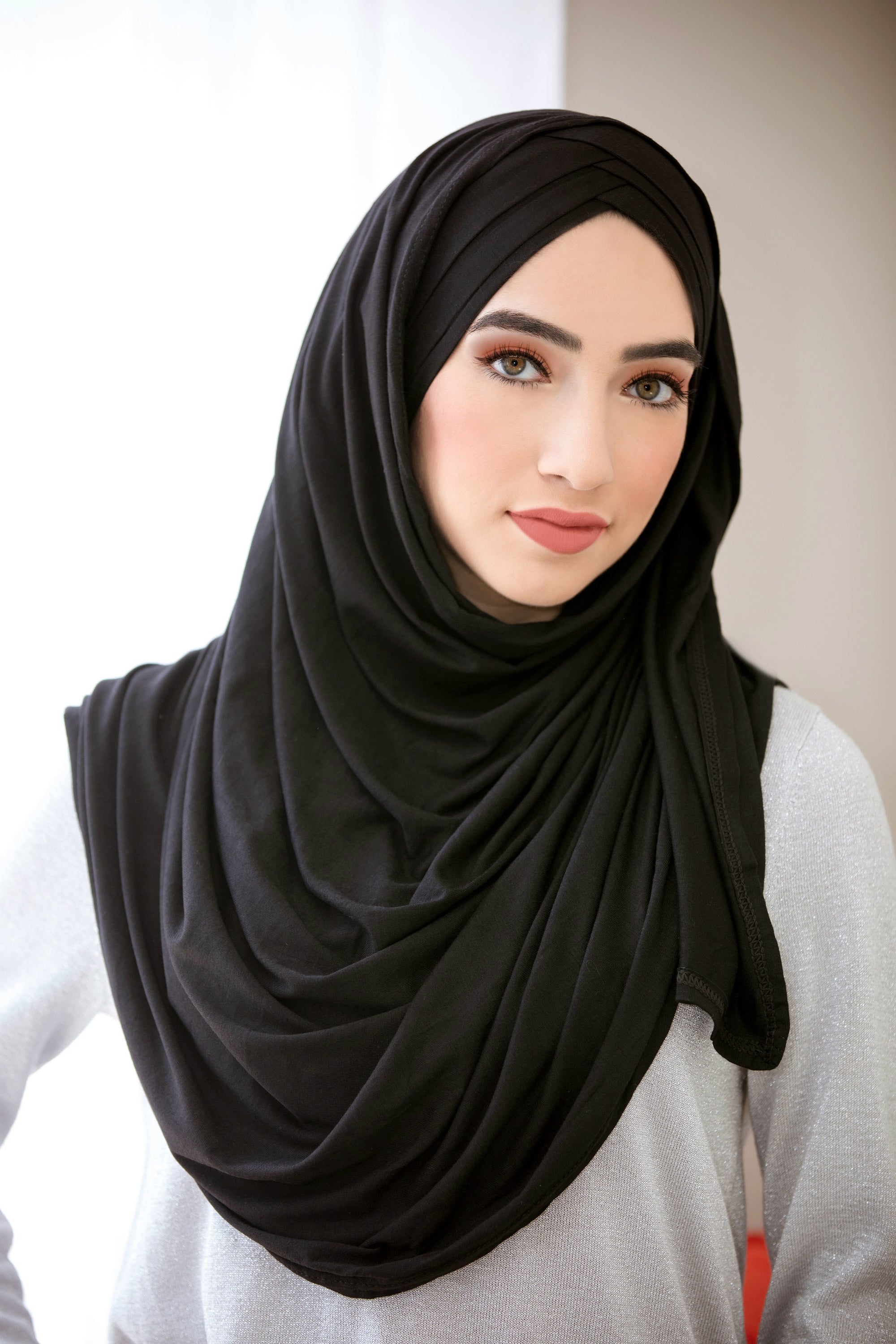 Criss Cross Jersey Hijab-Black