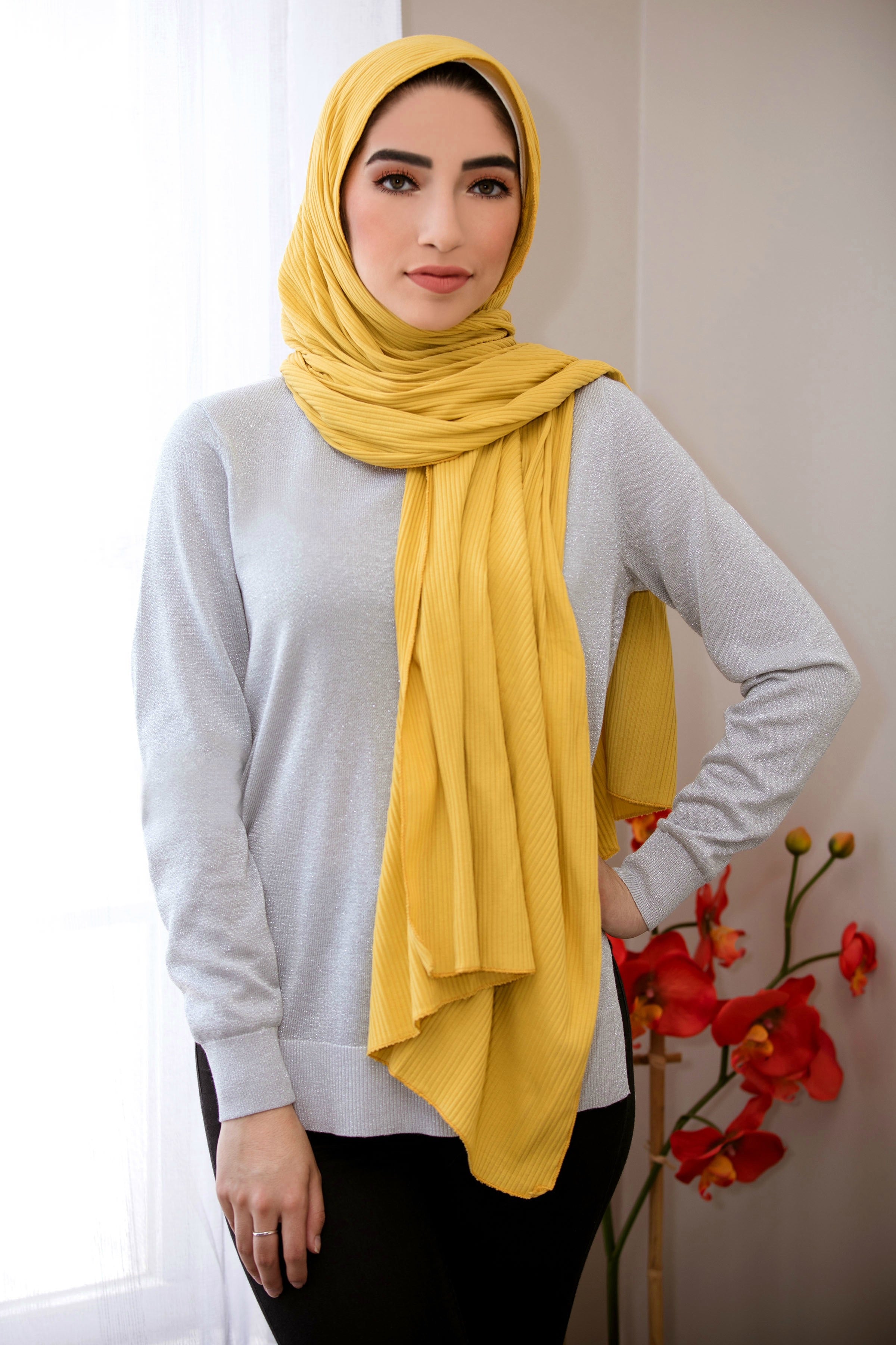 Ribbed Jersey Hijab-Mustard