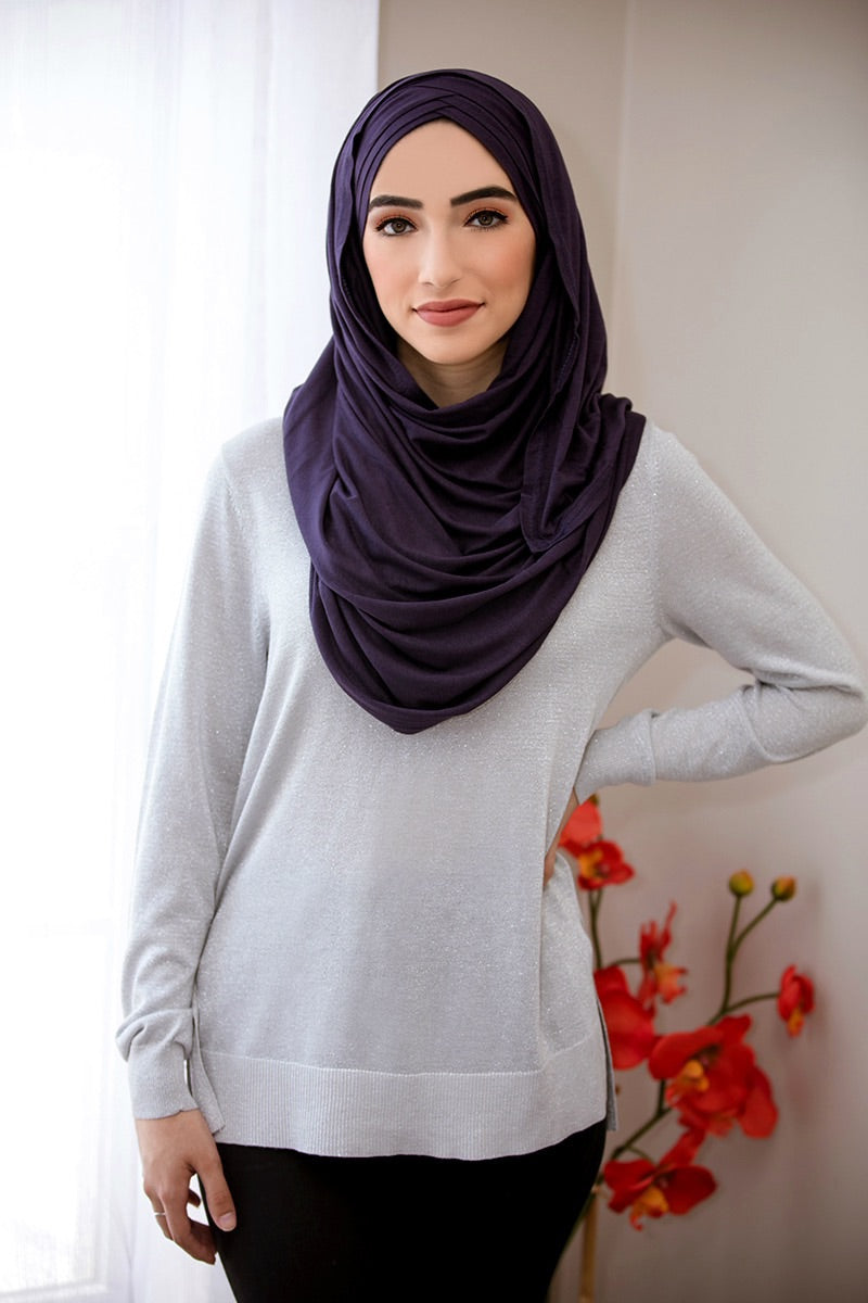 Criss Cross Jersey Hijab-Navy